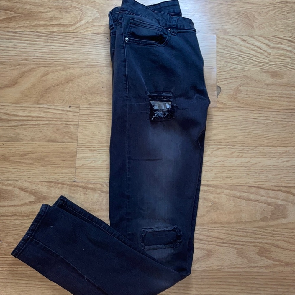 Rue 21 | Black Jeans with Checkered Patches | Size: 32x32